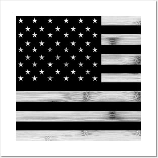 USA flag Rustic Wood Black White Patriotic America 4th of July stars stripes Posters and Art